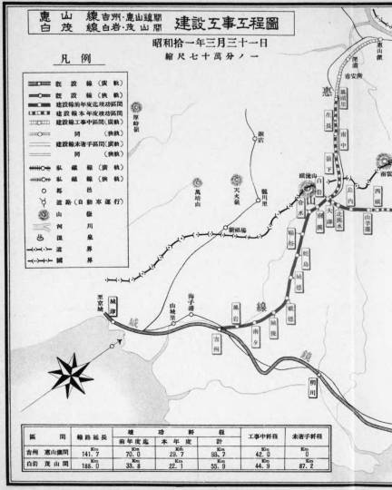 工事工程図。鉄道局年報 昭和 10 年度. Construction section map. The Railway Bureau's annual report, fiscal yearShowa 10 (1935)
. NDL Digital Collections (part).